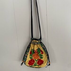 Beautiful boho floral embroidered sling pouch bag